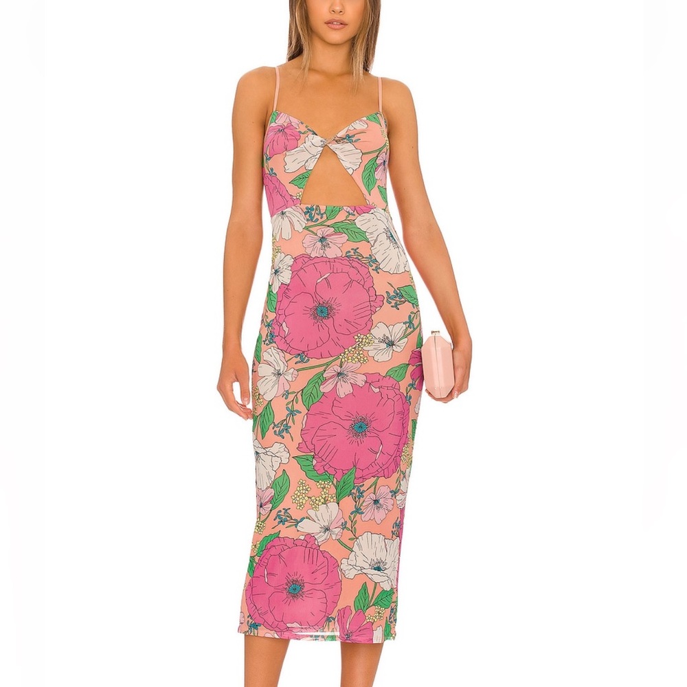 AFRM Pink Floral Cutout Midi Dress